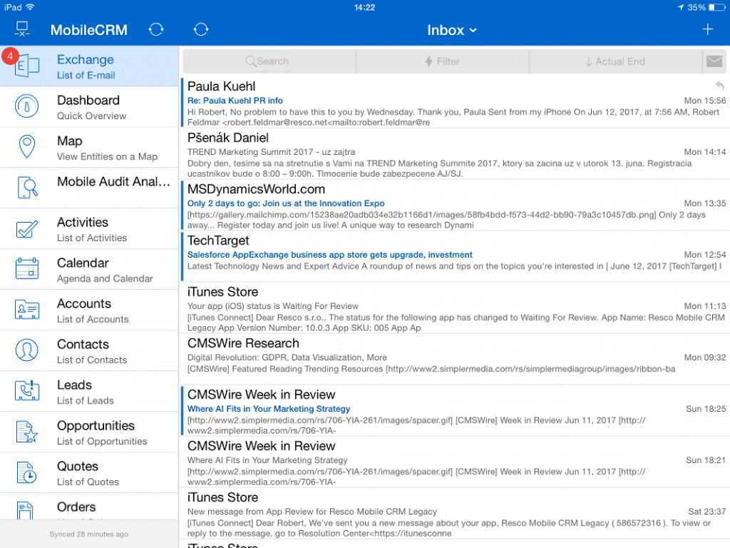 summer release resco mobile crm 2017 email status