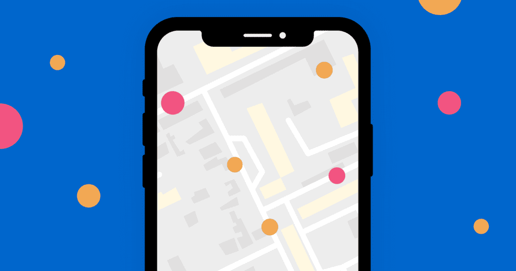 phone with dots on a map on display
