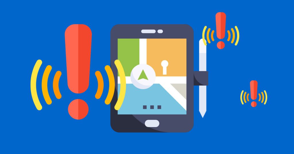 illustration of complicated situation with tablet and exclamation points