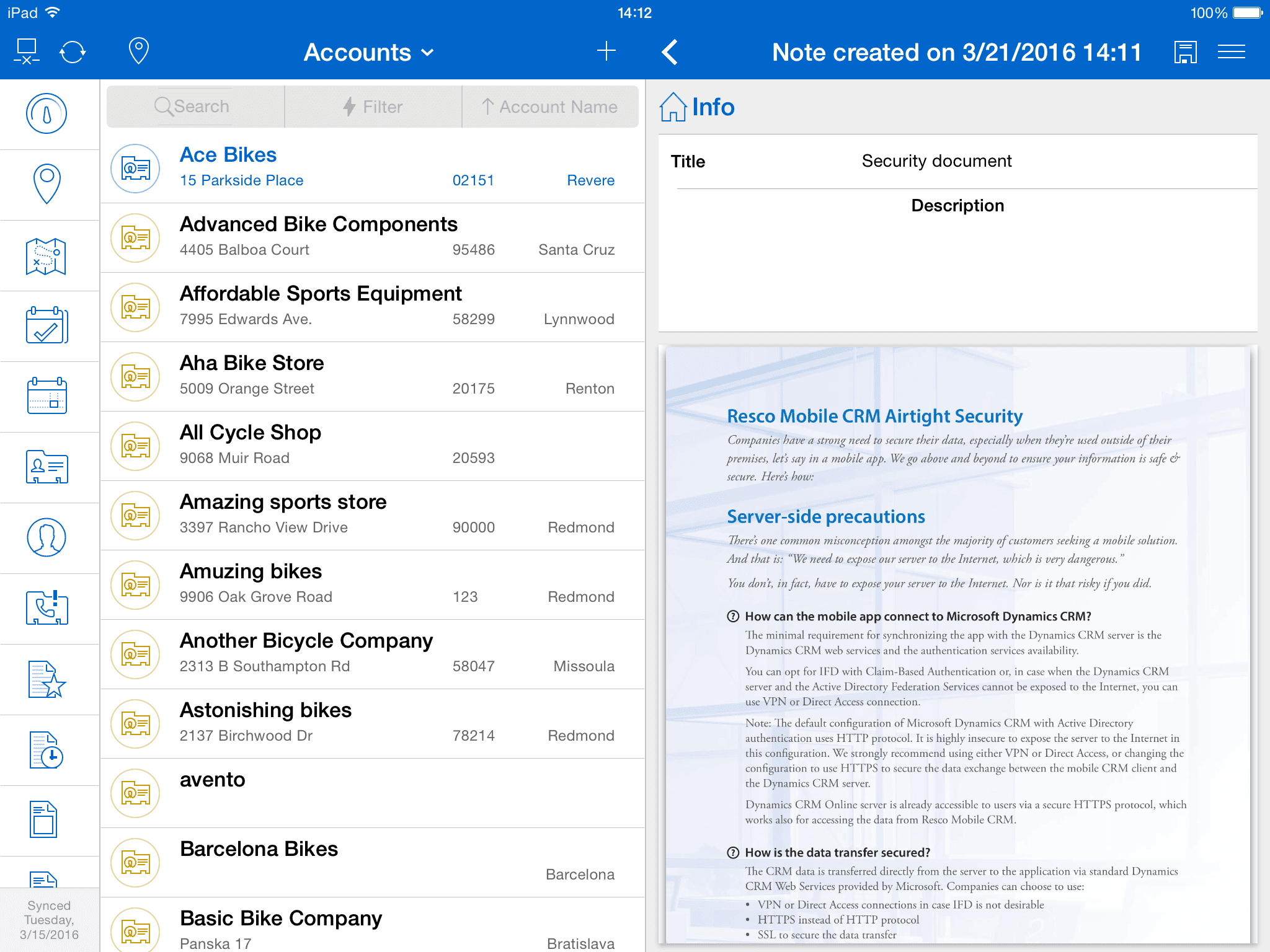 Document copied into Resco Mobile CRM from an email
