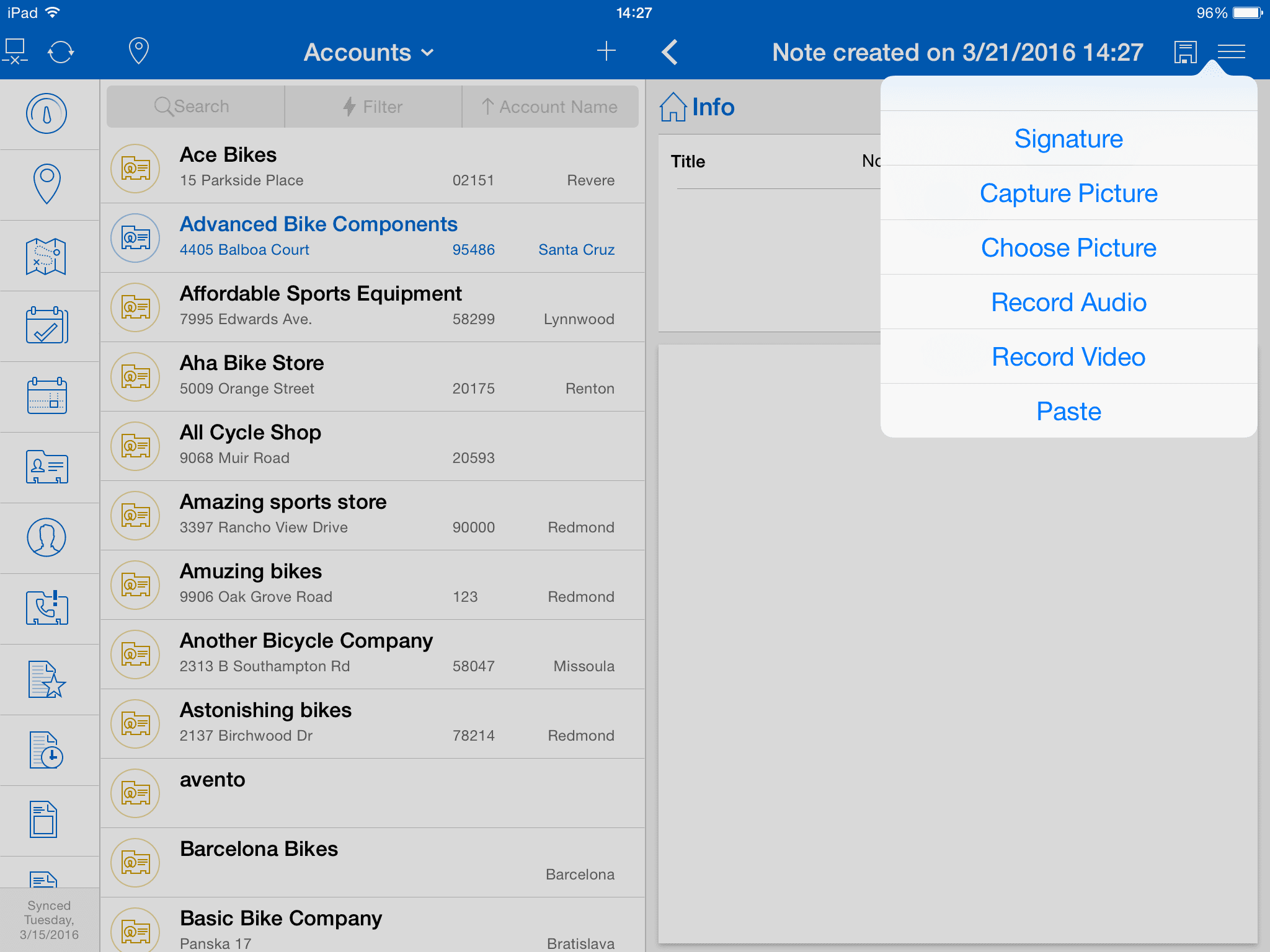 Attach the copied file into a CRM record in Resco Mobile CRM app
