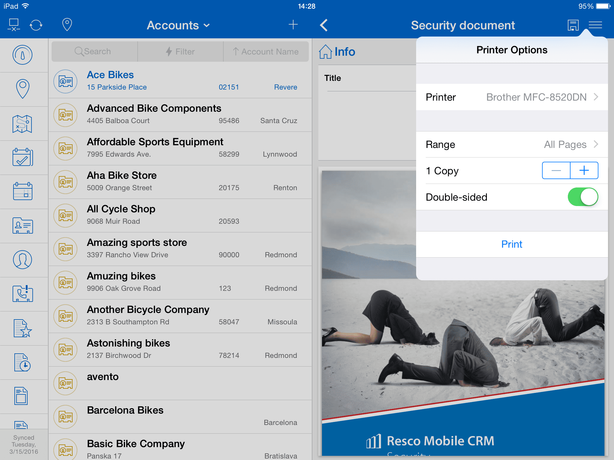 Print documents wirelessly from the Resco app