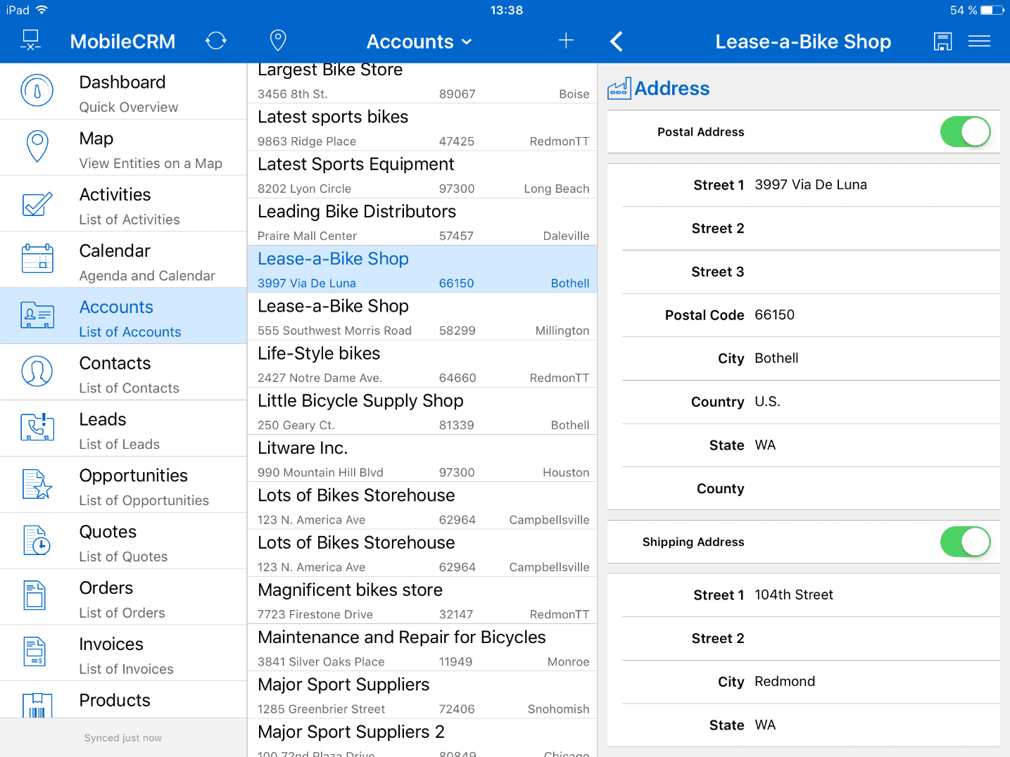Revealed sections in Resco Mobile CRM
