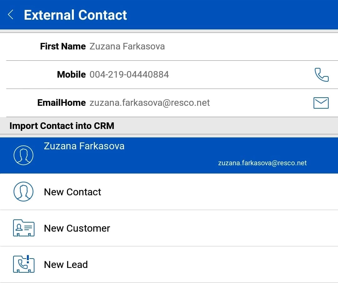 Create account, contact or lead form a phone address book contact