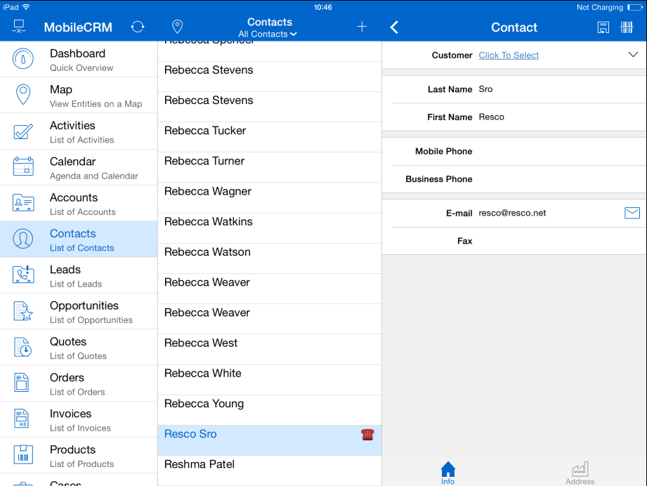 Resco Mobile CRM for Dynamics CRM Phone Contacts Import - Edit & Save
