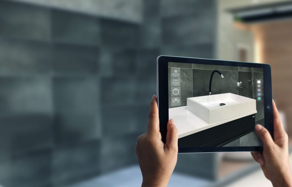tablet with AR being used in bathroom