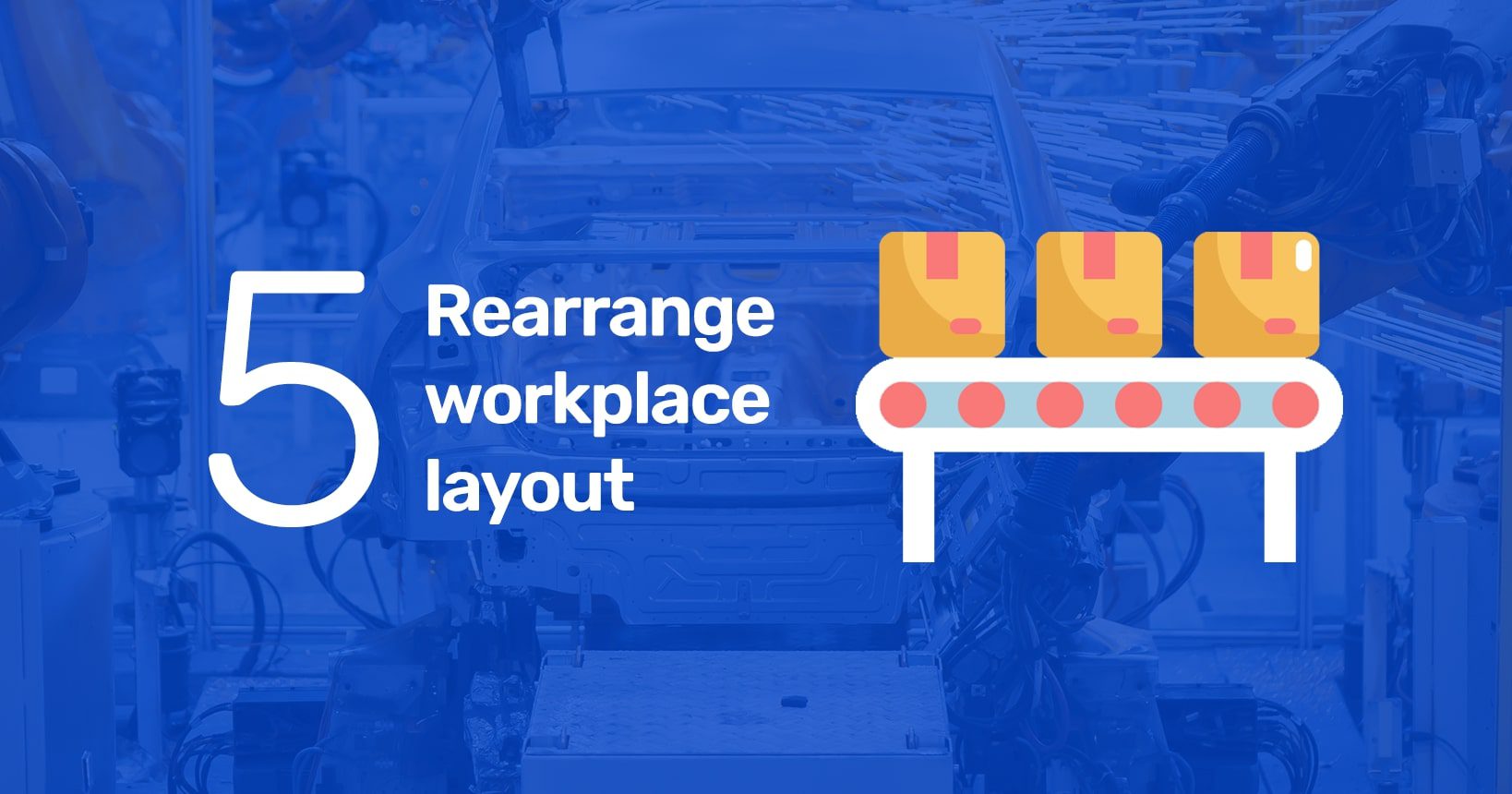 A simple graphic with 3 packages on a production line