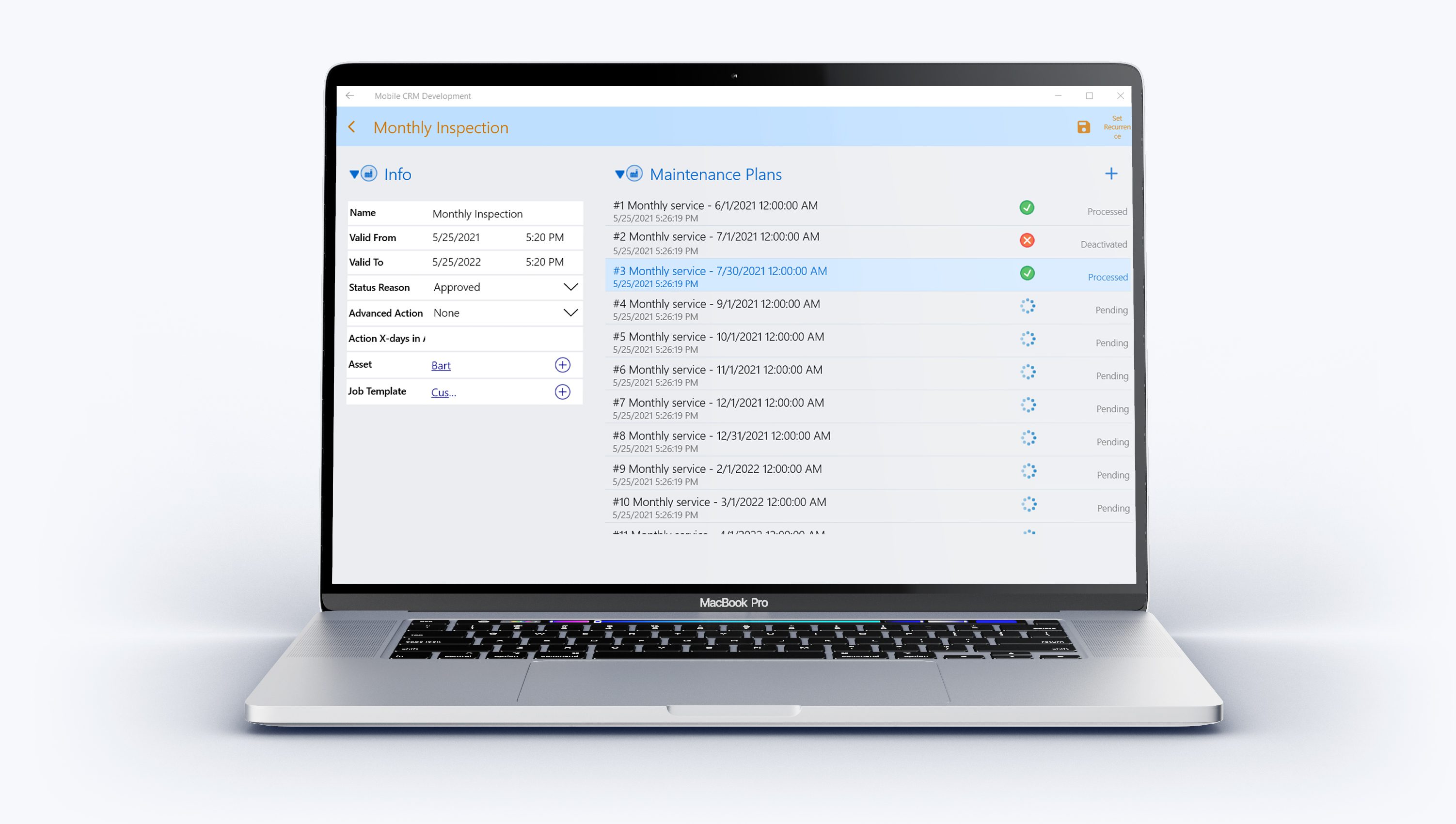 Resco software with preventive maintenance plan on a laptop