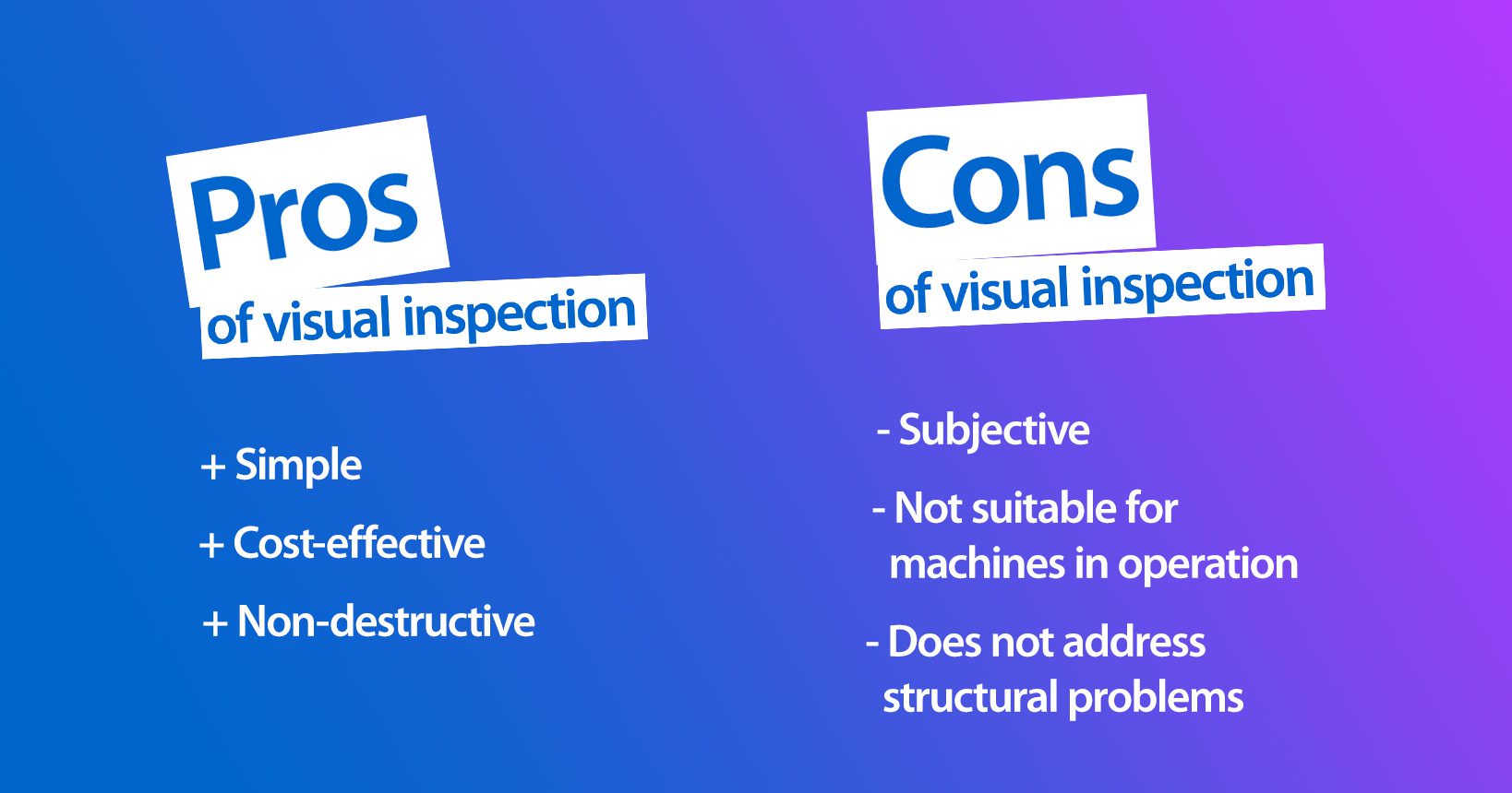 Pros and cons of visual inspection